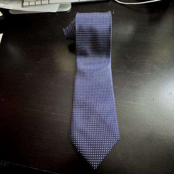 Vitali Italy 100% Silk Handmade Tie Navy Blue White Polka Dot Necktie 58 x 3.25 - Picture 1 of 8